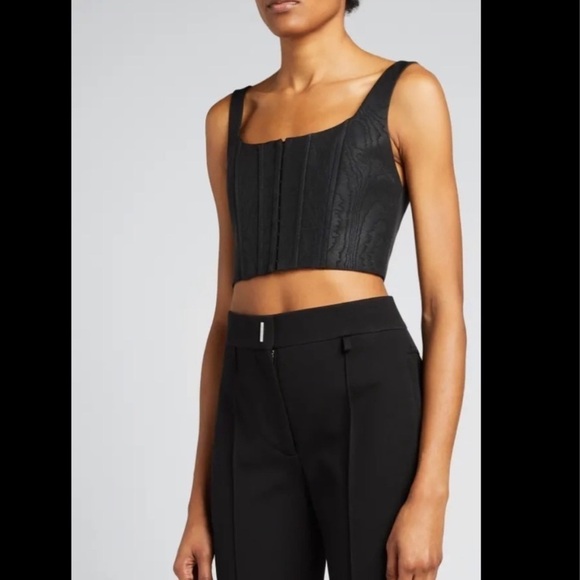 Alice + Olivia Breslin Boned Corset Top Black Wood Grain Look Crop Sz 0 - Picture 15 of 16